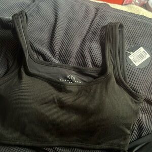 Klassy Network bamboo square neck tank ultra crop black